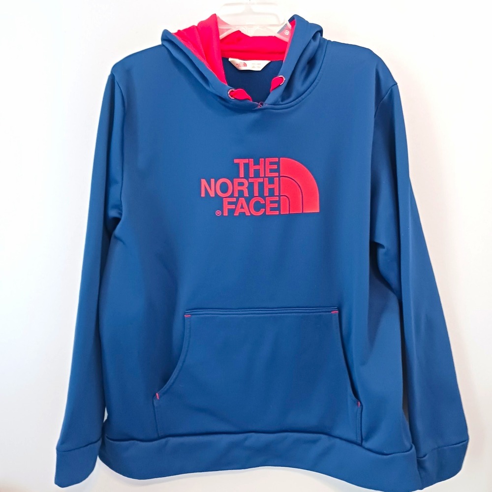 The North Face Mens Pullover Hoodie Blue/Red Fleece Logo Pockets Size XL-TG